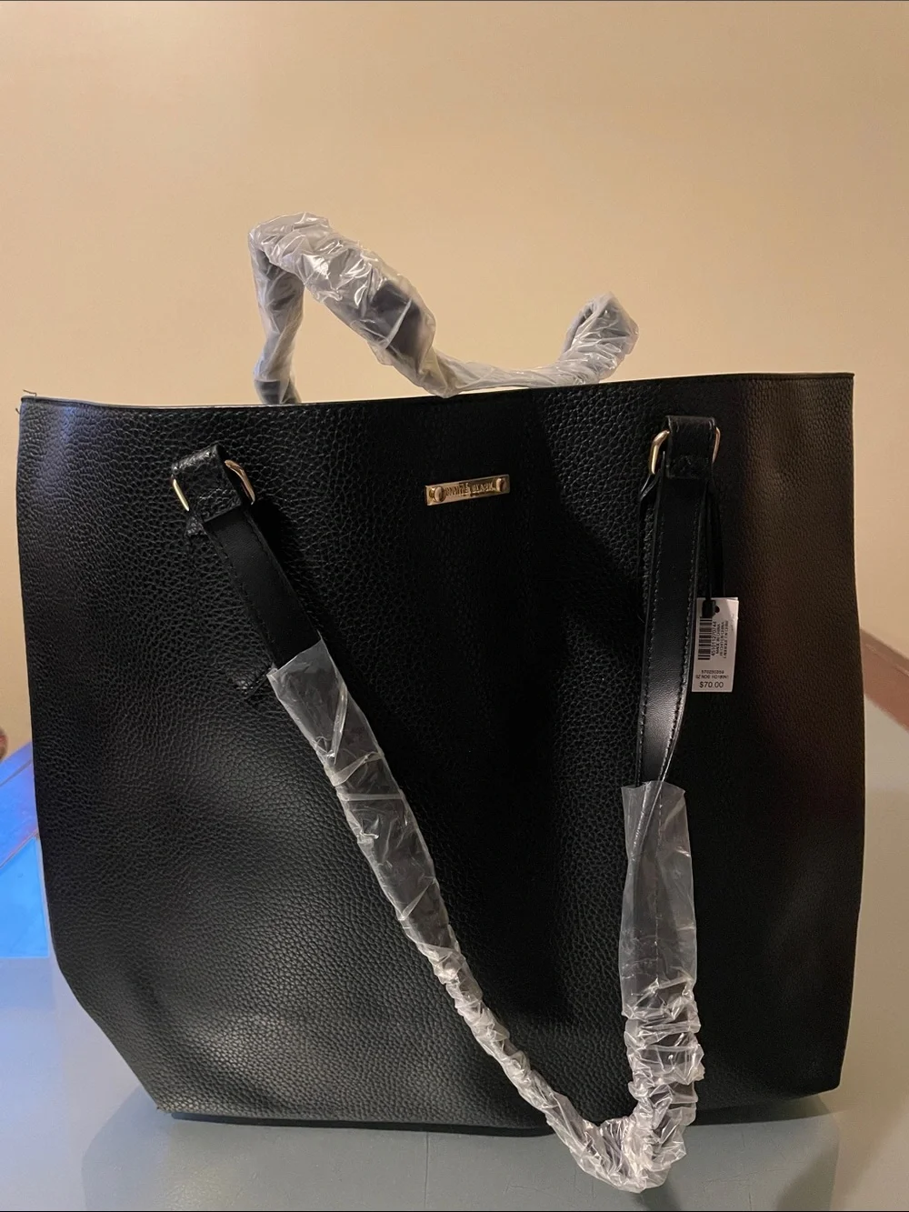 NWT | WHBM Black Faux-Leather Tote Bag